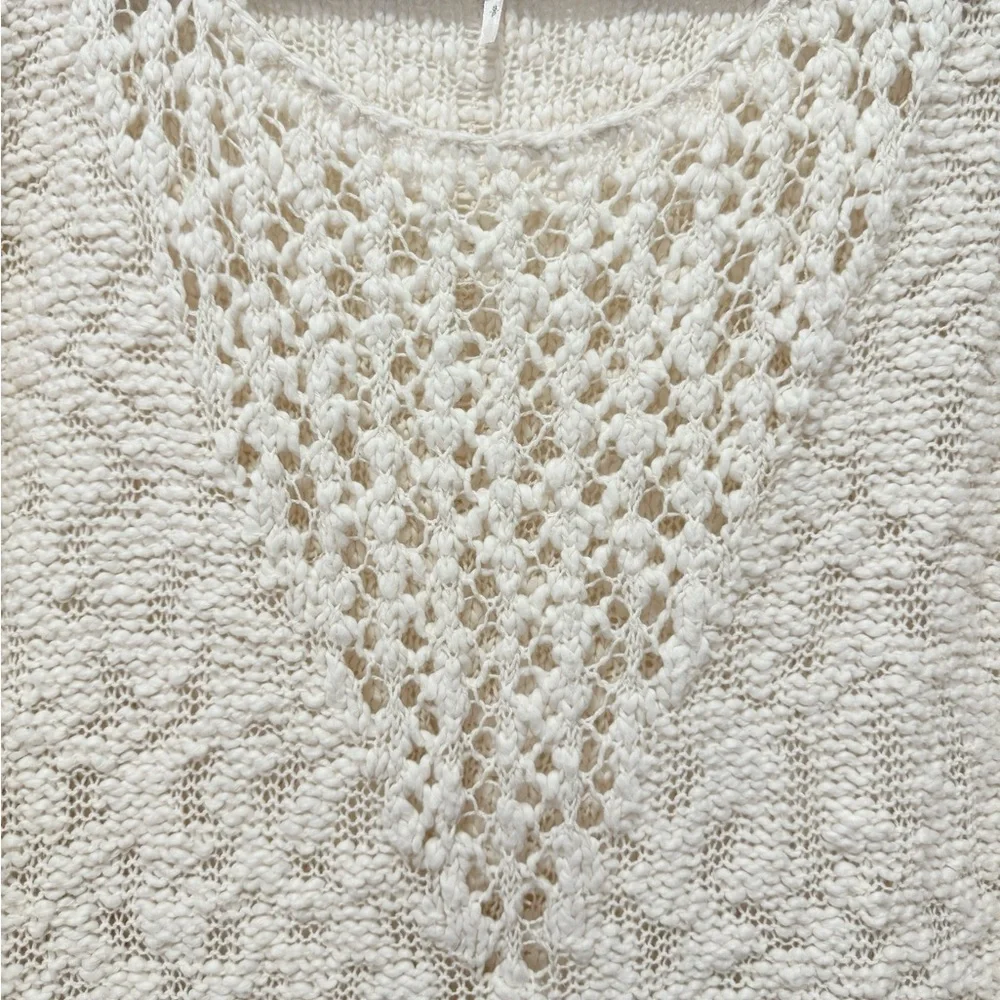 Free People oversized Cream Knit Pretty Pointelle Vee Sweater ‎ S
